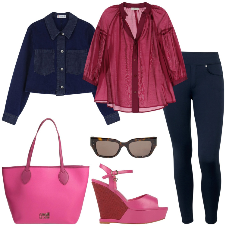 Outfit donna - Total look #2085821. Stile Casual chic per Tutti i giorni. Abbinamento con borse a spalla, sandali in pelle, occhiali da sole, blazer, camicie, pantaloni.