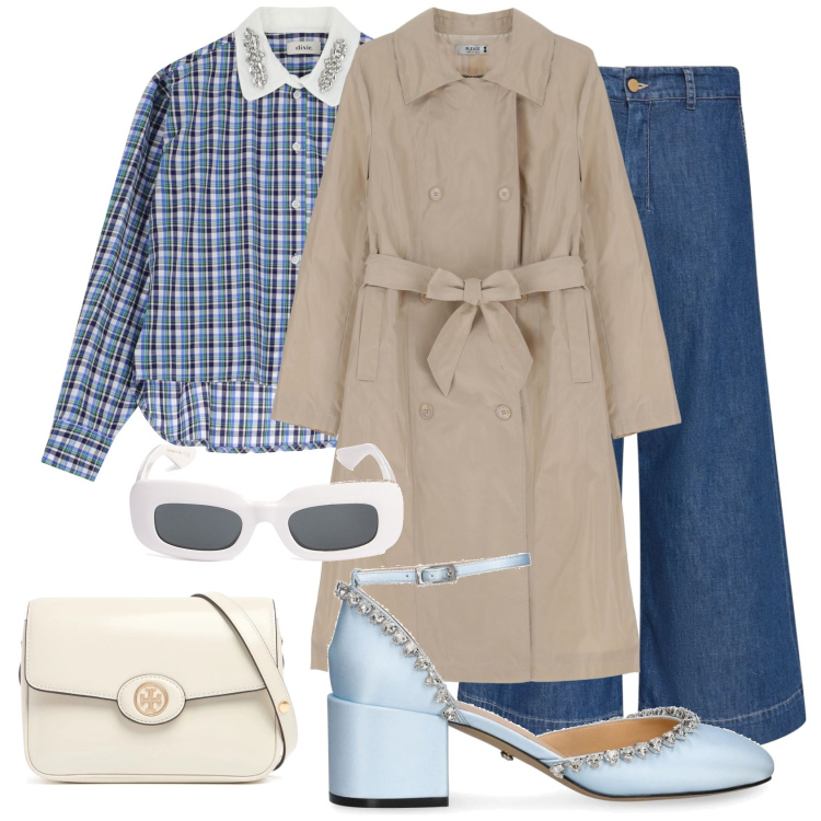 Outfit donna - Dettagli preziosi. Stile Bon Ton per Tutti i giorni. Abbinamento con trench, camicie, jeans, décolleté, borse a spalla, occhiali da sole.