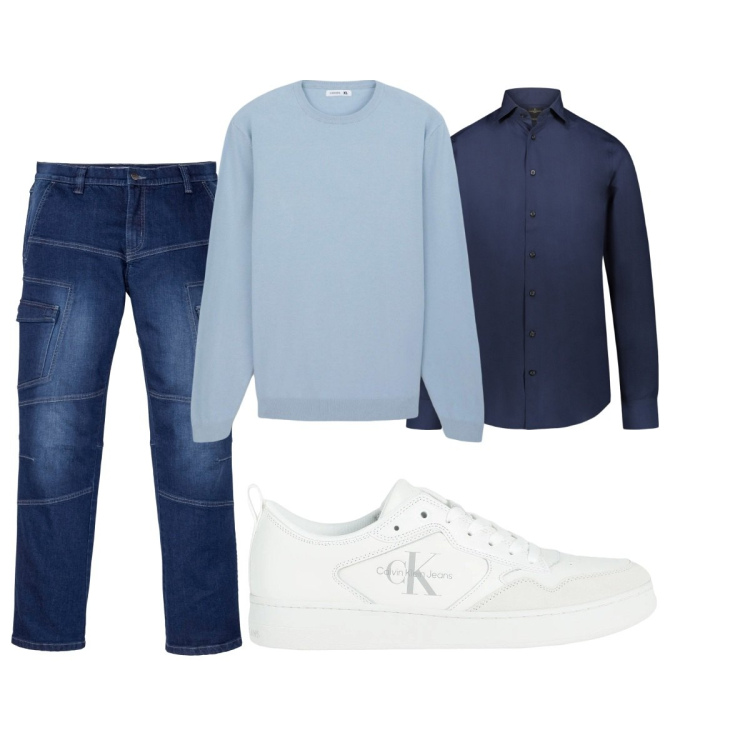 Outfit uomo - Total look #2085839. Stile Casual per Tutti i giorni. Abbinamento con jeans dritti, sneakers, maglieria, camicie.