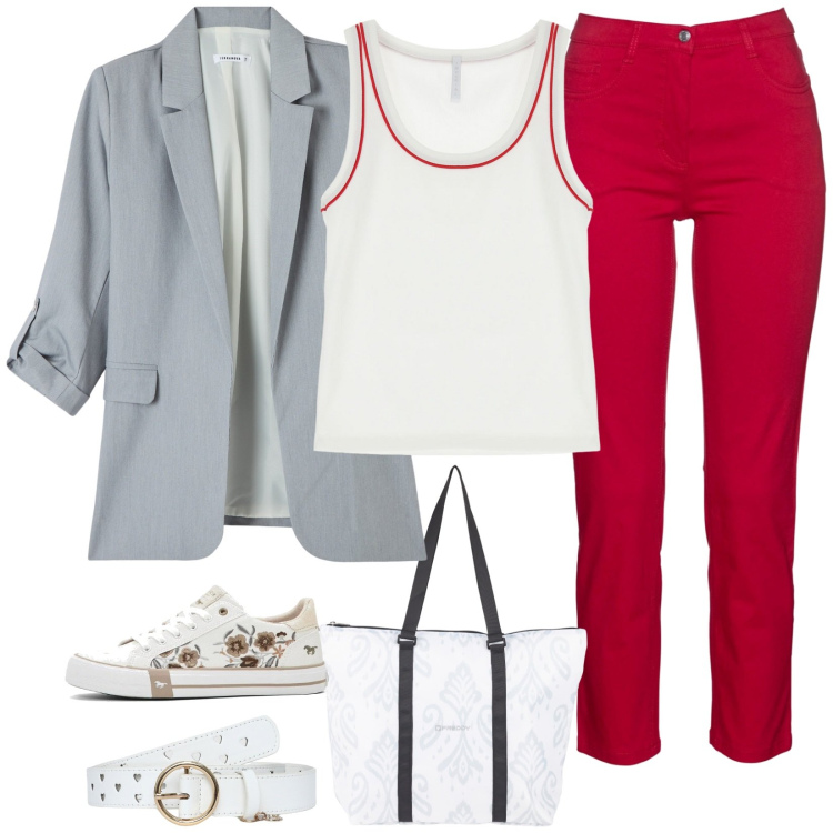 Outfit donna - Pronta per lo shopping. Stile Casual per Tutti i giorni. Abbinamento con sneakers, pantaloni, blazer, cinture, canottiere, shopping bag.