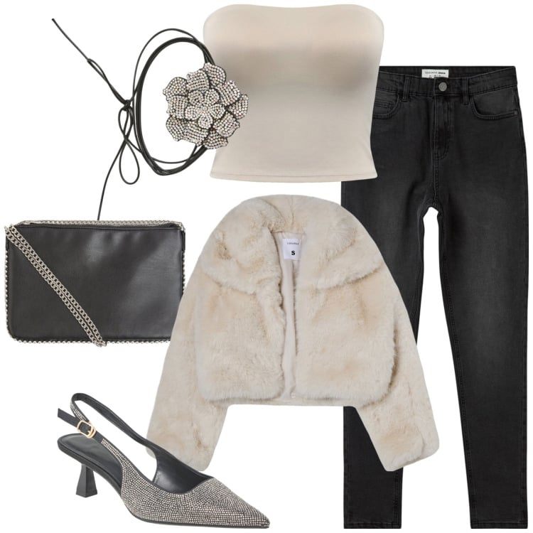 Outfit donna - Total look #2085847. Stile Sexy per Serata fuori. Abbinamento con collane, jeans skinny, décolleté, top, blazer, borse a tracolla.