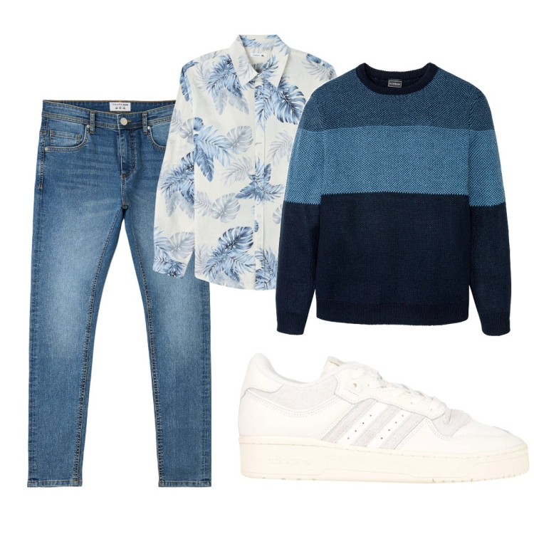 Outfit uomo - Total look #2085848. Stile Casual per Tutti i giorni. Abbinamento con maglieria, sneakers, camicie, jeans skinny.