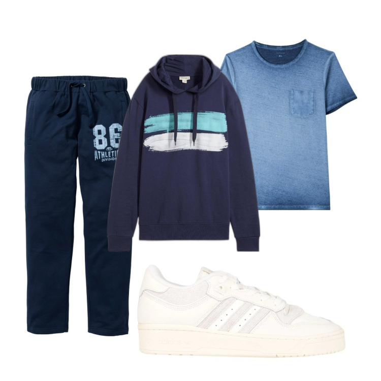 Outfit uomo - Total look #2085857. Stile Casual per Tutti i giorni. Abbinamento con pantaloni, felpe con cappuccio, sneakers, t-shirt.