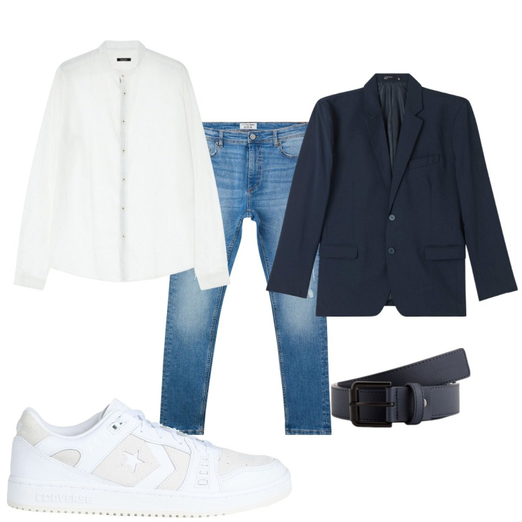 Outfit uomo - Total look #2085862. Stile Trendy per Tutti i giorni. Abbinamento con sneakers, camicie, jeans strappati, giacche, cinture.