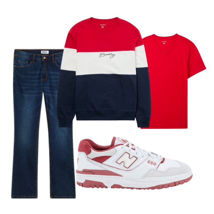Outfit uomo - Total look #2085865. Stile Casual per Tutti i giorni. Abbinamento con sneakers, jeans bootcut, felpe, t-shirt.