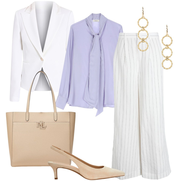Outfit donna - La camicia con fusciacca. Stile Chic per Cerimonia. Abbinamento con pantaloni, blazer, camicie, décolleté, orecchini, borse tote.