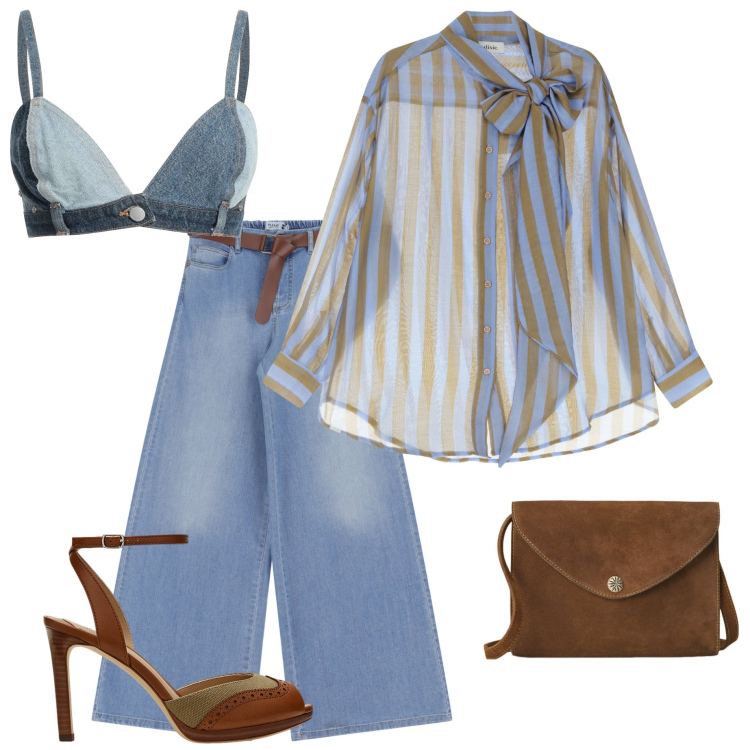 Outfit donna - Una camicia per me. Stile Casual chic per Serata fuori. Abbinamento con top, jeans, camicie, borse a tracolla, sandali in pelle.