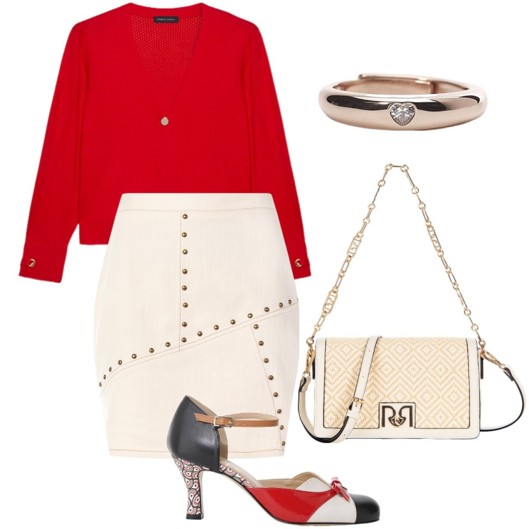 Outfit donna - La mini con le borchie. Stile Vintage retrò per Serata fuori. Abbinamento con décolleté, anelli, minigonne, borse a spalla, cardigans.