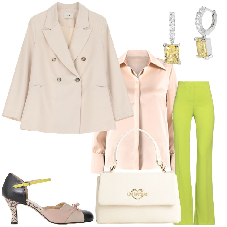 Outfit donna - Total look #2085901. Abbinamento con pantaloni, borse a mano, orecchini, camicie, décolleté, blazer.