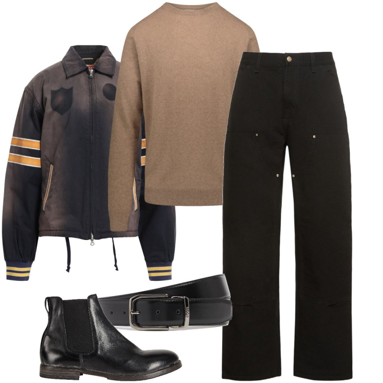 Outfit uomo - Serata country. Stile Casual per Serata speciale. Abbinamento con giacche, stivali e stivaletti, maglieria, jeans, cinture.