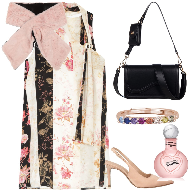 Outfit donna - Originale abito da cerimonia. Stile Glamour per Cerimonia. Abbinamento con sciarpe, décolleté, profumi, anelli, pochette, vestiti asimmetrici.