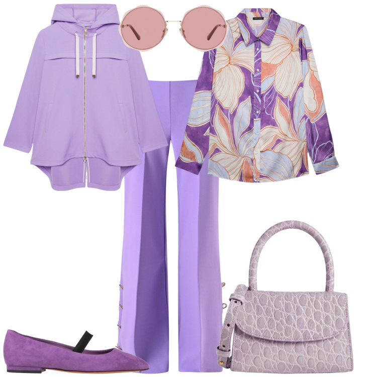 Outfit donna - Total look #2085945. Stile Sporty chic per Ufficio. Abbinamento con borse a mano, ballerine, occhiali da sole, pantaloni a palazzo, parka, camicie.