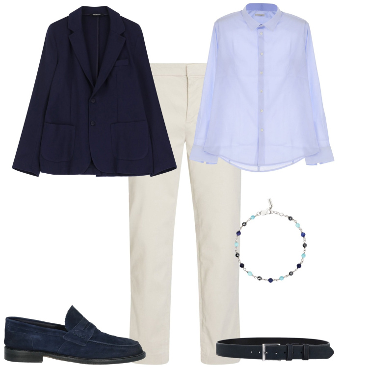 Outfit uomo - Total look #2085970. Stile Trendy per Ufficio. Abbinamento con scarpe stringate, pantaloni chino, braccialetti, camicie, giacche, cinture.