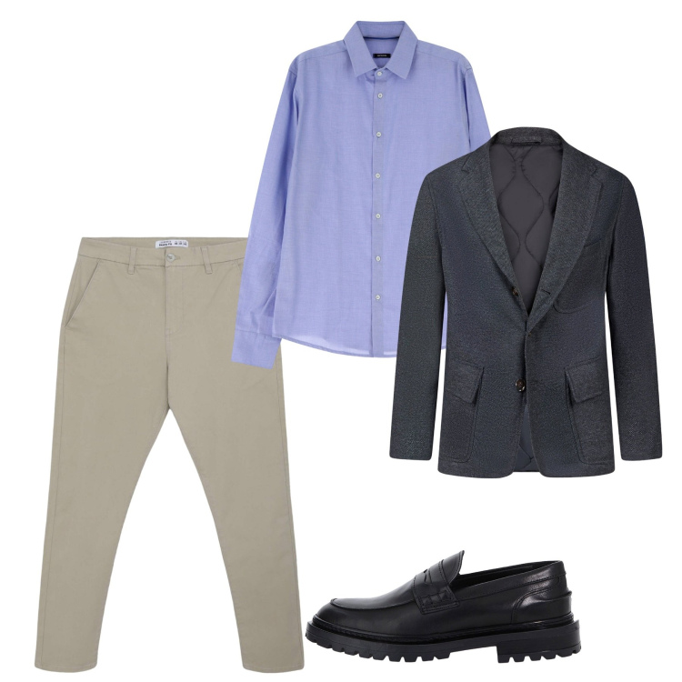 Outfit uomo - Ufficio. Stile Casual per Tutti i giorni. Abbinamento con pantaloni chino, scarpe stringate, camicie, giacche.