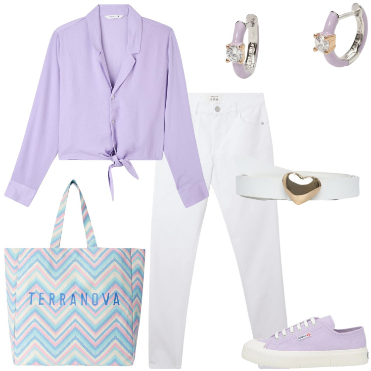 Outfit donna - Una camicia per me. Stile Casual per Tutti i giorni. Abbinamento con sneakers, camicie, cinture, pantaloni, borse tote, orecchini.