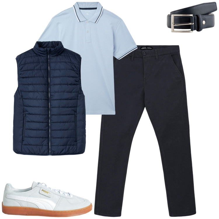 Outfit uomo - Total look #2086022. Stile Casual per Tutti i giorni. Abbinamento con gilet, sneakers, pantaloni chino, polo, cinture.