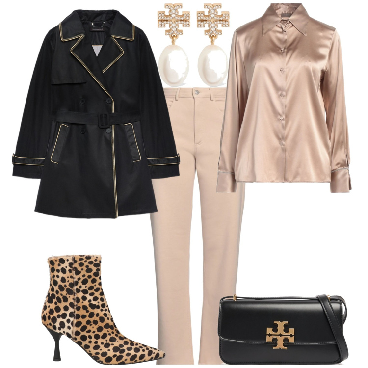 Outfit donna - Serata evento speciale. Stile Glamour per Serata fuori. Abbinamento con pantaloni, stivaletti, camicie, trench, orecchini, borse a spalla.