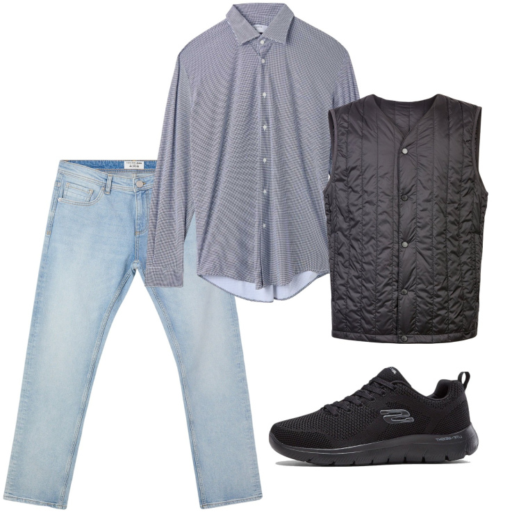 Outfit uomo - Marzo. Stile Casual per Tutti i giorni. Abbinamento con sneakers, jeans, camicie, piumini.