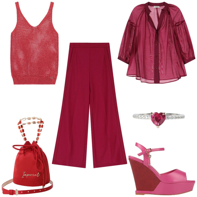 Outfit donna - Zingara. Stile Etnico per Mare. Abbinamento con sandali in pelle, canottiere, anelli, pantaloni a palazzo, borse a secchiello, camicie.