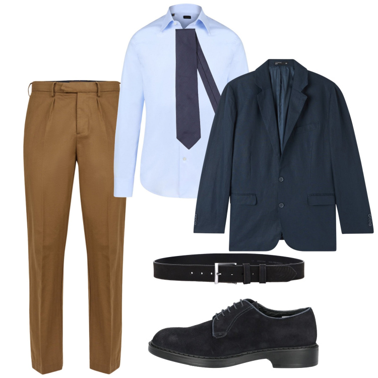 Outfit uomo - Ufficio. Stile Casual per Tutti i giorni. Abbinamento con cravatte, scarpe stringate, giacche, cinture, camicie, pantaloni.