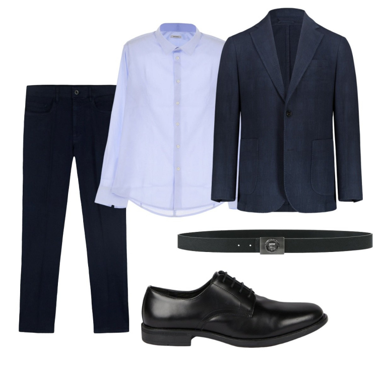 Outfit uomo - Total look #2086061. Stile Business/Elegante per Ufficio. Abbinamento con cinture, camicie, giacche, scarpe stringate, pantaloni.