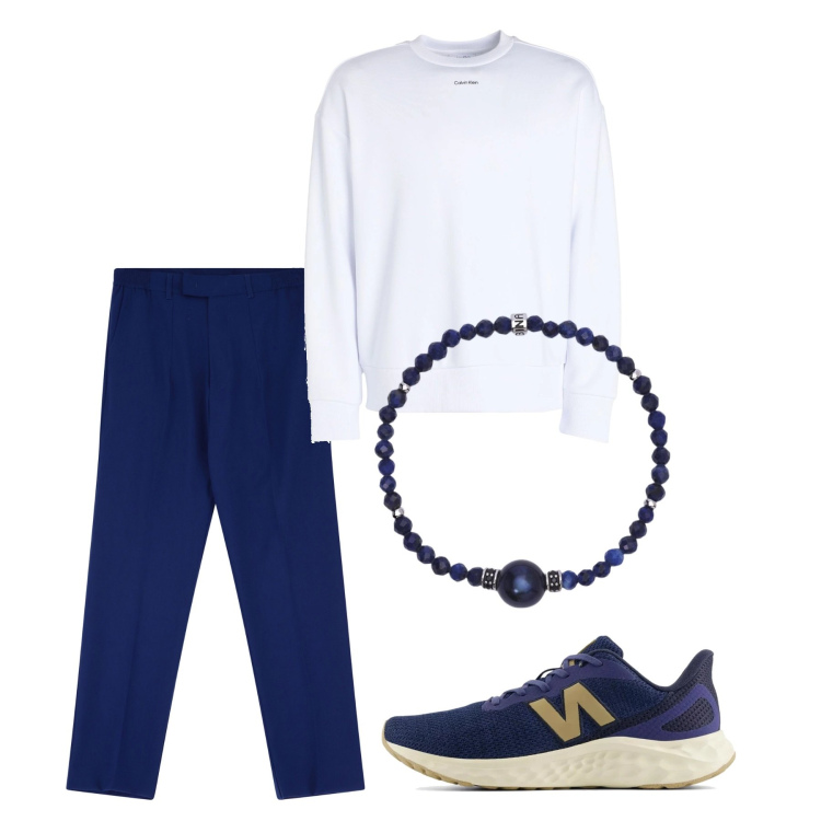 Outfit uomo - Savoy e bianco. Stile Casual per Tutti i giorni. Abbinamento con felpe, braccialetti, sneakers, pantaloni.