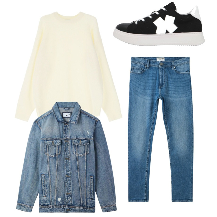 Outfit uomo - City. Stile Casual per Tutti i giorni. Abbinamento con sneakers, giacche, jeans skinny, pullovers.