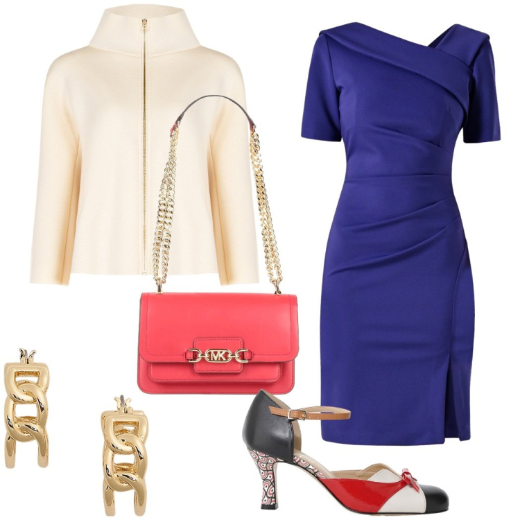 Outfit donna - La cappa a marzo. Stile Glamour per Serata fuori. Abbinamento con borse a spalla, décolleté, vestiti a tubino, cappe, orecchini.