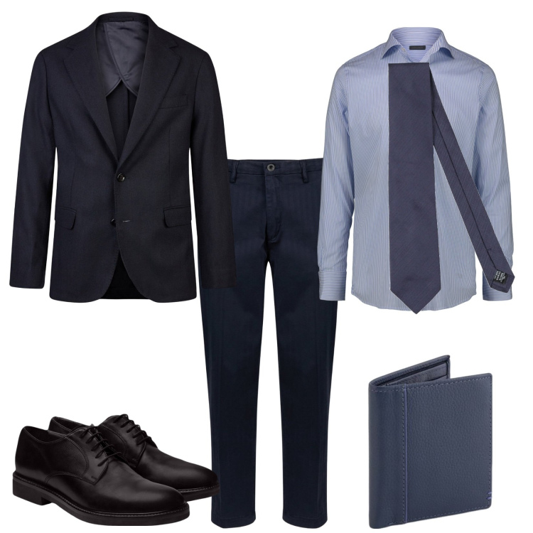 Outfit uomo - Monday @work. Stile Business/Elegante per Ufficio. Abbinamento con cravatte, giacche, scarpe stringate, pantaloni, portafogli, camicie.