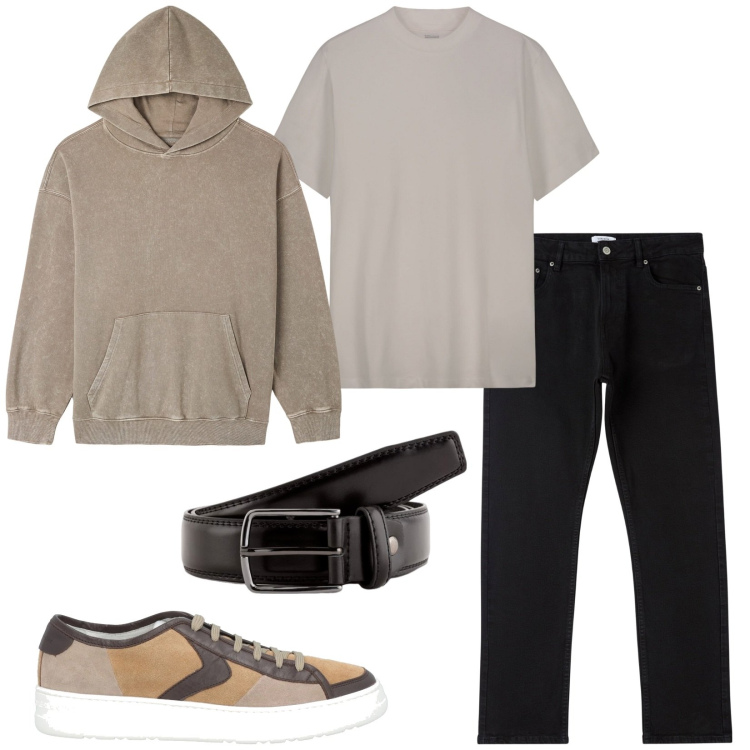 Outfit uomo - Total look #2086085. Stile Casual per Tutti i giorni. Abbinamento con sneakers, felpe con cappuccio, pantaloni, t-shirt, cinture.