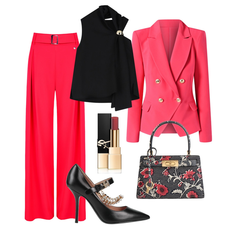 Outfit donna - Gran sera in fucsia - @Mery_844. Stile Chic per Serata fuori. Abbinamento con rossetti, borse a mano, décolleté, pantaloni, blazer, top.