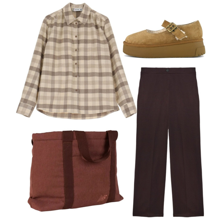 Outfit donna - Basic. Stile Basic per Tutti i giorni. Abbinamento con camicie, borse tote, décolleté, pantaloni.