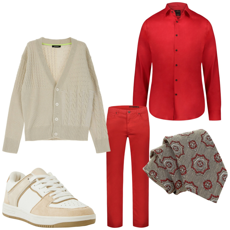 Outfit uomo - Red. Stile Business/Elegante per Serata speciale. Abbinamento con sneakers, cravatte, cardigans, pantaloni, camicie.