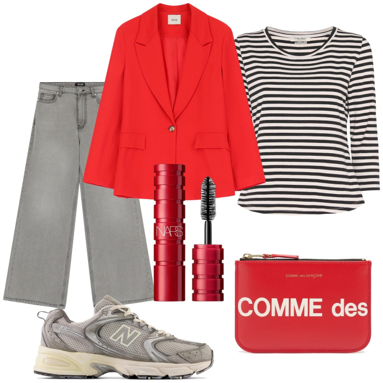 Outfit donna - Total look #2086152. Stile Trendy per Tutti i giorni. Abbinamento con mascara, sneakers, blazer, jeans, t-shirt, portafogli.