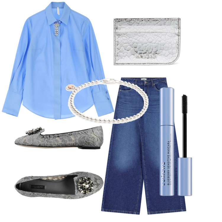 Outfit donna - Total look #2086153. Stile Casual chic per Tutti i giorni. Abbinamento con mocassini, mascara, camicie, jeans, braccialetti, portafogli.