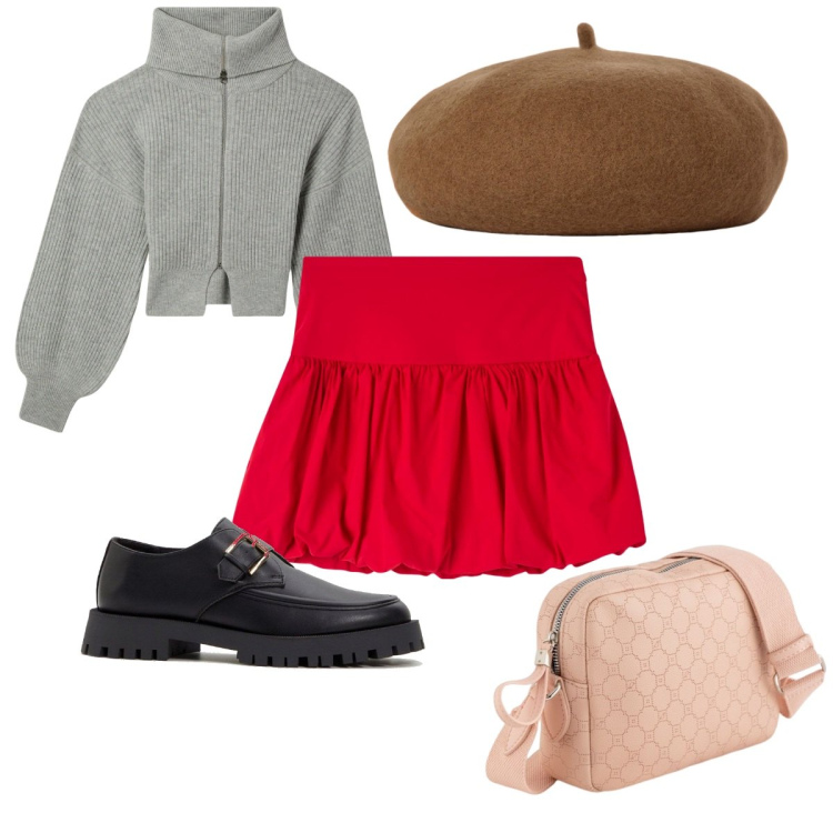 Outfit donna - Total look #2086185. Stile Trendy per Tutti i giorni. Abbinamento con mocassini, minigonne, cardigans, cappelli e berretti, borse a tracolla.