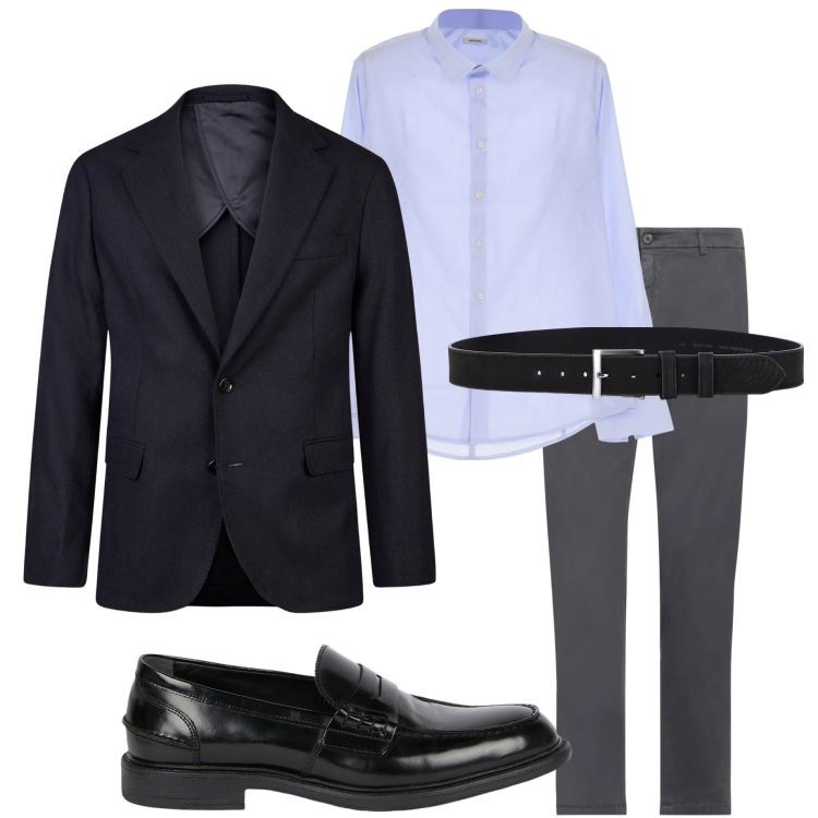 Outfit uomo - Giacca primaverile. Stile Business/Elegante per Ufficio. Abbinamento con pantaloni, camicie, cinture, giacche, scarpe stringate.