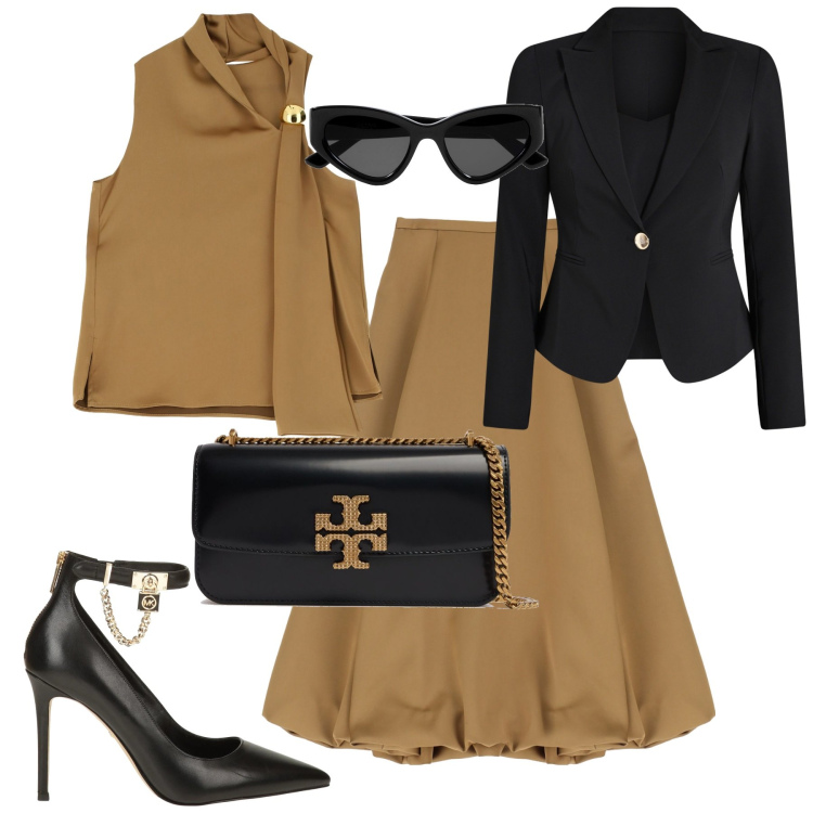 Outfit donna - Cerimonia. Stile Chic per Cerimonia. Abbinamento con décolleté, blazer, gonne longuette, top, borse a spalla, occhiali da sole.