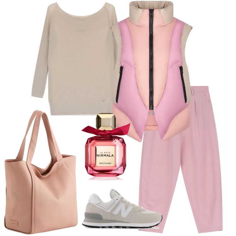 Outfit donna - Nirmala. Stile Casual per Sport. Abbinamento con profumi, sneakers, pullovers, pantaloni, piumini, shopping bag.
