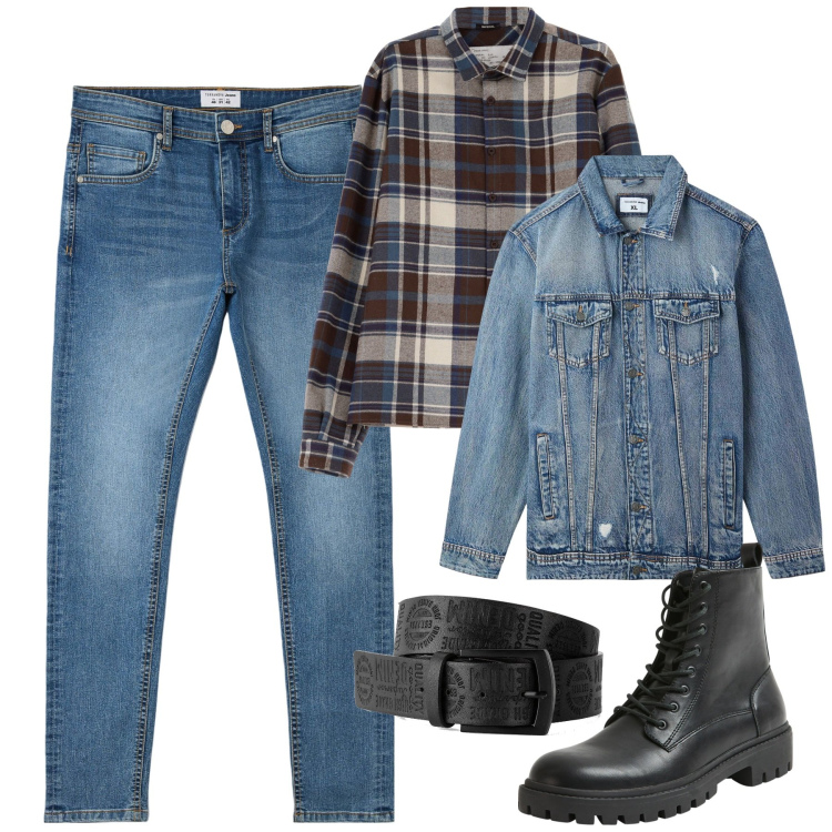 Outfit uomo - La camicia un pò country. Stile Casual per Tutti i giorni. Abbinamento con cinture, giacche, jeans skinny, anfibi, camicie.
