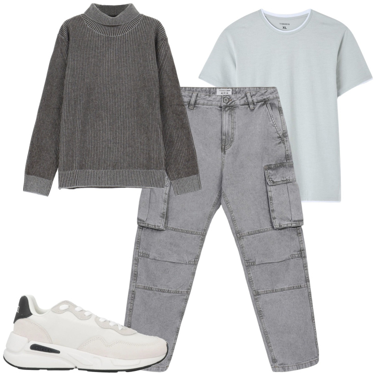 Outfit uomo - Total look #2086264. Stile Casual per Tutti i giorni. Abbinamento con sneakers, t-shirt, jeans, maglieria.
