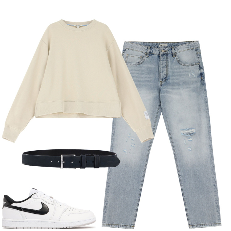 Outfit uomo - Total look #2086267. Stile Casual per Tutti i giorni. Abbinamento con jeans strappati, felpe, cinture, sneakers.