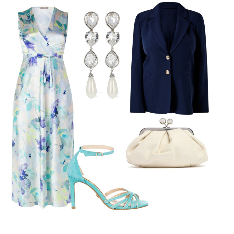 Outfit donna - La sorella della sposa. per Cerimonia. Abbinamento con vestiti lunghi, sandali col tacco, blazer, orecchini, pochette.