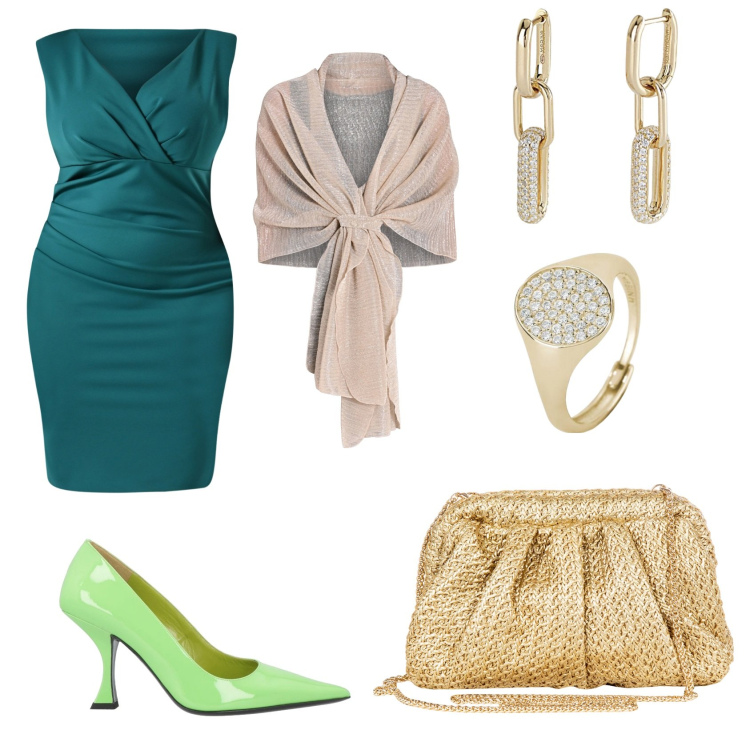 Outfit donna - Stasera mi faccio notare. Stile Glamour per Serata fuori. Abbinamento con décolleté, vestiti a tubino, stole, clutch, orecchini, anelli.