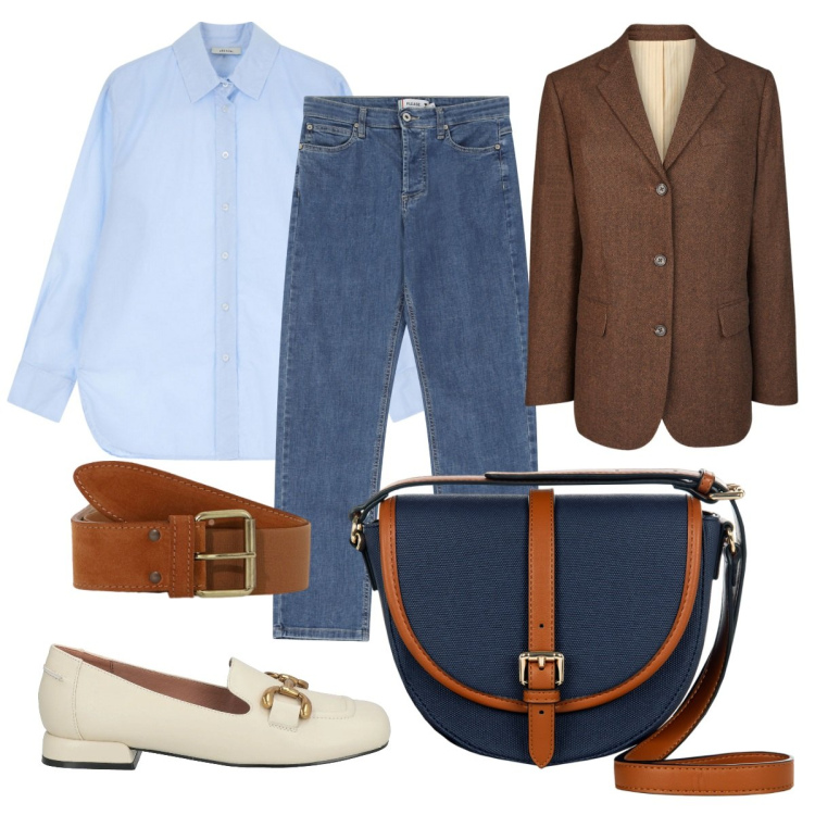 Outfit donna - Must have. Stile Casual chic per Tutti i giorni. Abbinamento con mocassini, borse a tracolla, jeans dritti, camicie, cinture, blazer.