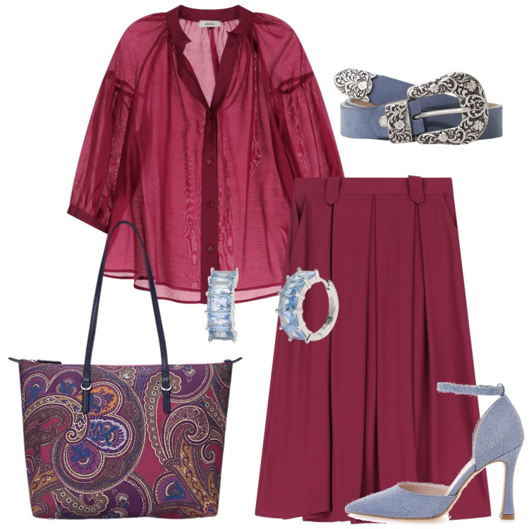 Outfit donna - Total look #2086346. Stile Boho per Tutti i giorni. Abbinamento con orecchini, camicie, gonne longuette, cinture, borse tote, décolleté.