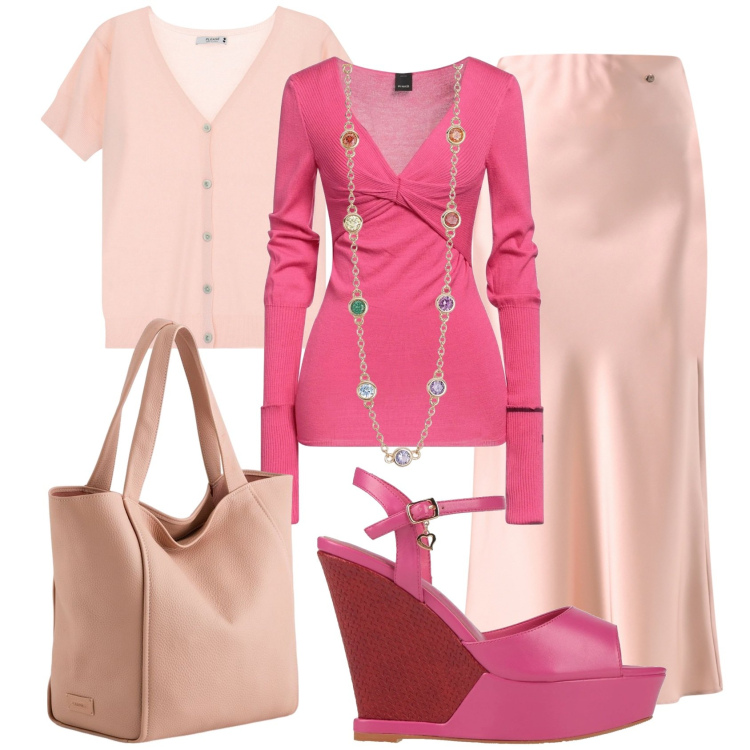 Outfit donna - I colori della rinascita. Stile Glamour per Tutti i giorni. Abbinamento con sandali in pelle, pullovers, collane, gonne, cardigans, shopping bag.