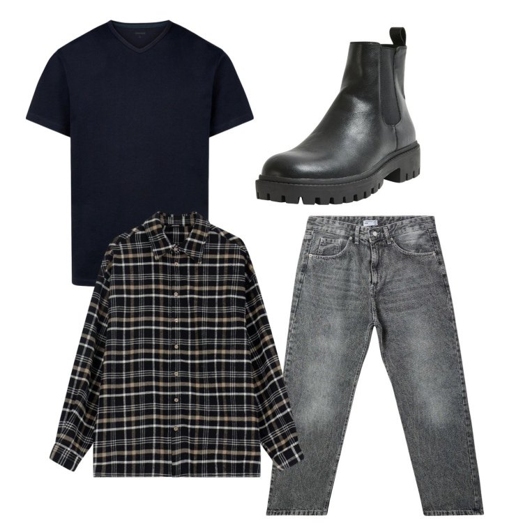 Outfit uomo - City. Stile Casual per Tutti i giorni. Abbinamento con stivali e stivaletti, jeans, camicie, t-shirt.