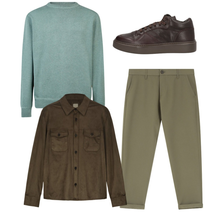 Outfit uomo - City. Stile Casual per Tutti i giorni. Abbinamento con sneakers alte, pantaloni chino, giacche, maglieria.
