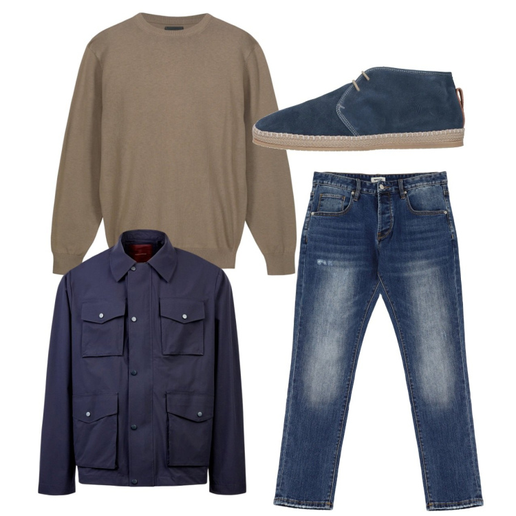 Outfit uomo - City. Stile Casual per Tutti i giorni. Abbinamento con stivali e stivaletti, jeans dritti, maglieria, giacche.